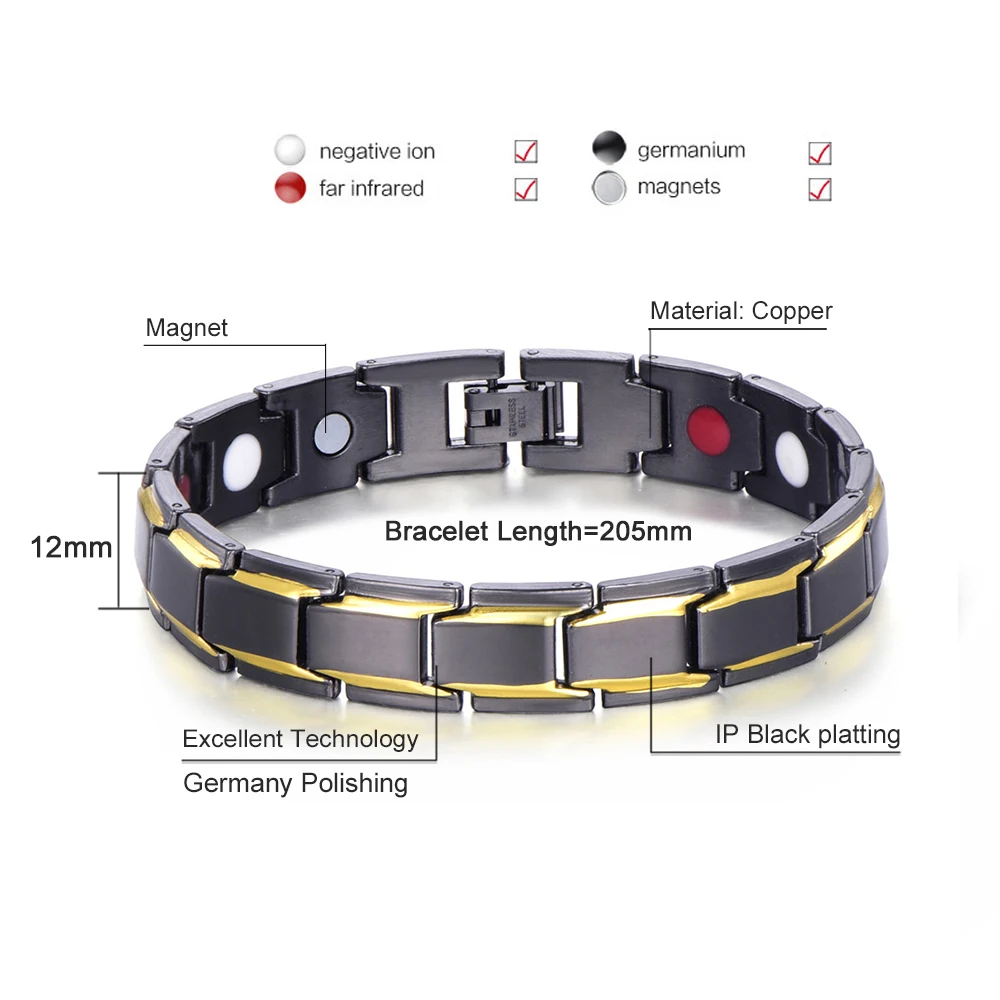 Black Male Bracelets Balance Copper Chain Link Germanium Magnetic Bracelets For Men Health Care Medical Energy Jewelry