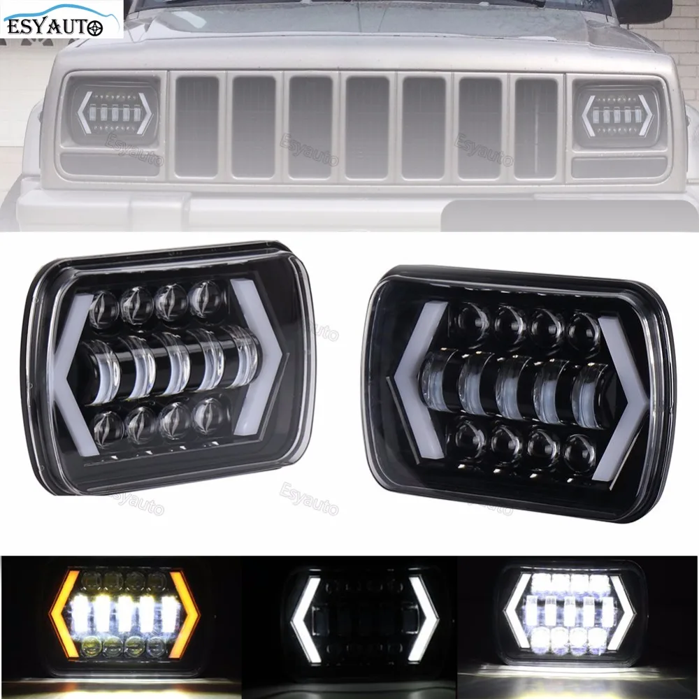 

5x7" 7x6 Inch Angel Eyes H4 LED Square Headlights For Jeep Wrangler YJ Cherokee XJ Comanche MJ Led Rectangle Headlamp 2 pcs