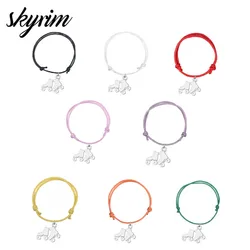 Skyrim 10pcs/lot Skating Shoes Sliver Color Charm Athleisure Style Korea Wax Cord Adjustable Bracelets for Women Eight Colors