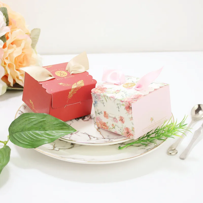 RMTPT 50Pcs/lot Marble style gift box Square flower boxBaby Shower Birthday wedding Party Candy Box gift bags wrapping supplies