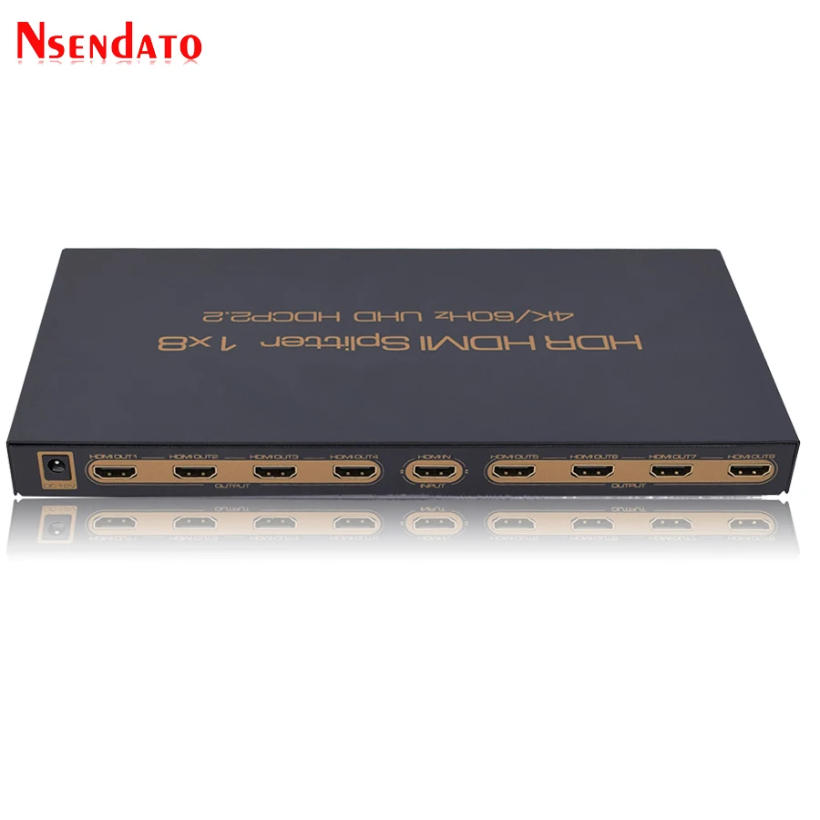 4K HDR HDMI Splitter 1X8 4Kx2K 60Hz 1 In 8 Out HDMI Switch Converter with Power adapter Support DTS Dolby HDCP2.2 3D 1080p HDTV