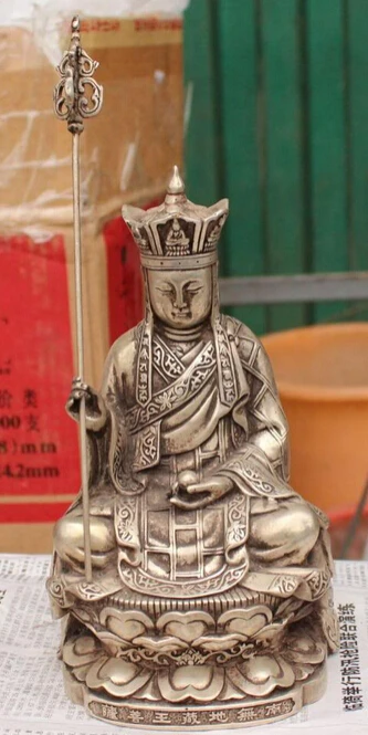 

FREE SHIPPING 8" Silver Tang Seng San Zang Ksitigarbha Monk Buddha Phurpa Dagger Statue