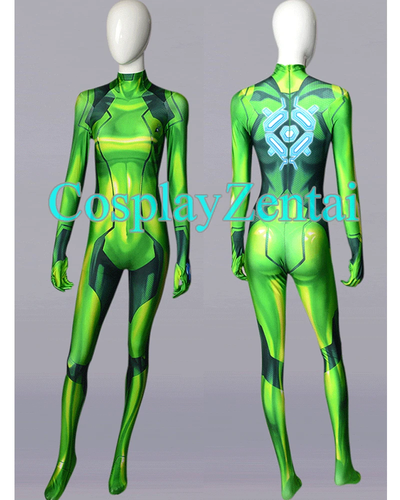

2018 Green Samus Zero Cosplay Costume Spandex 3D Printing Bodysuit for Female/Lady/Girl