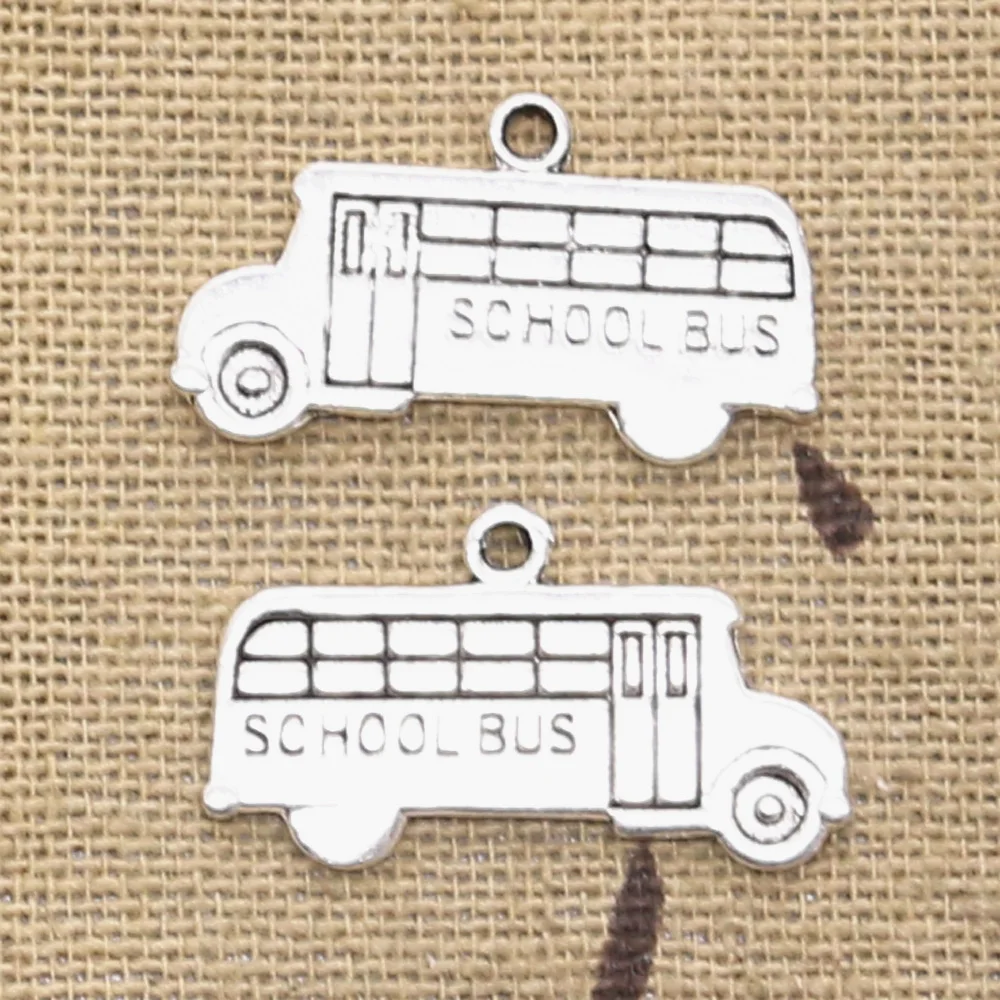 30pcs Charms School Bus Car 13x23mm Antique Silver Color Plated Pendants Making DIY Handmade Tibetan Silver Color Jewelry