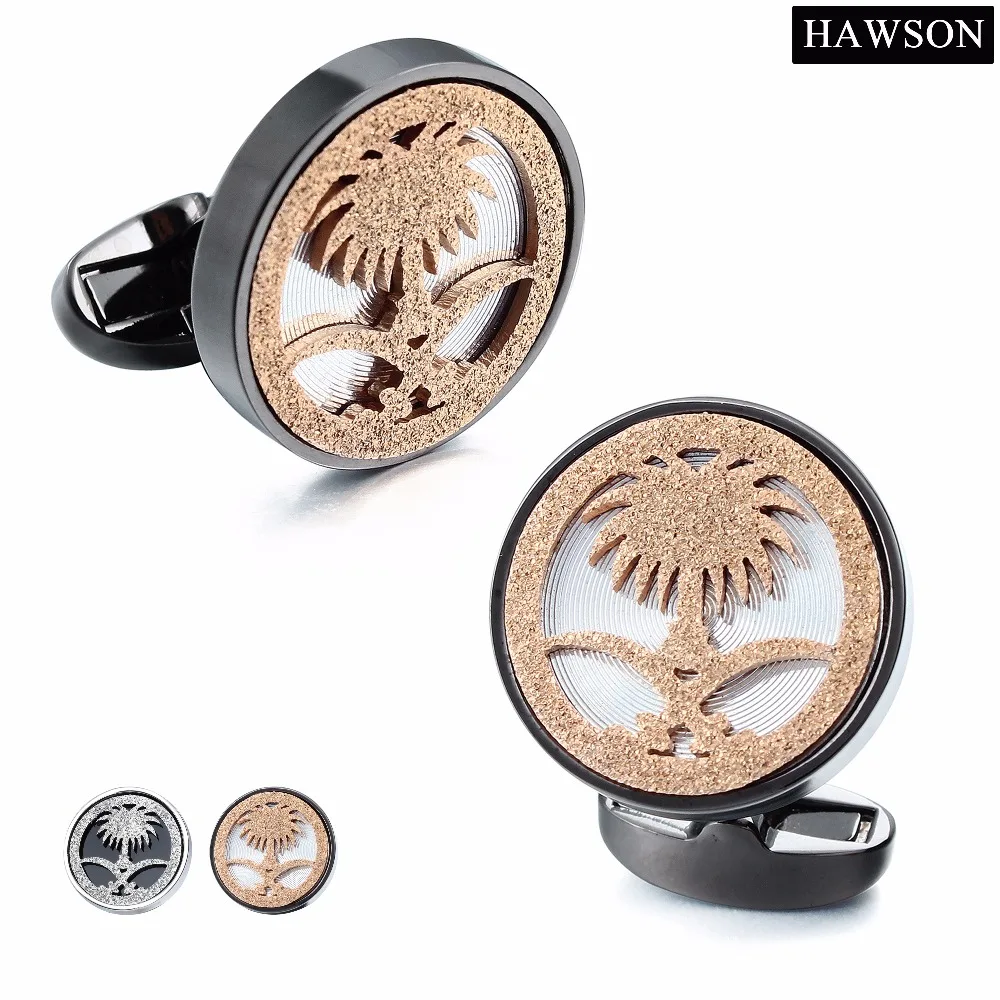 

HAWSON Arabic Style Cufflinks Palm Tree with Crossed Tulwars/Machetes Special Design for Muslim People of Middle East Arab Robe