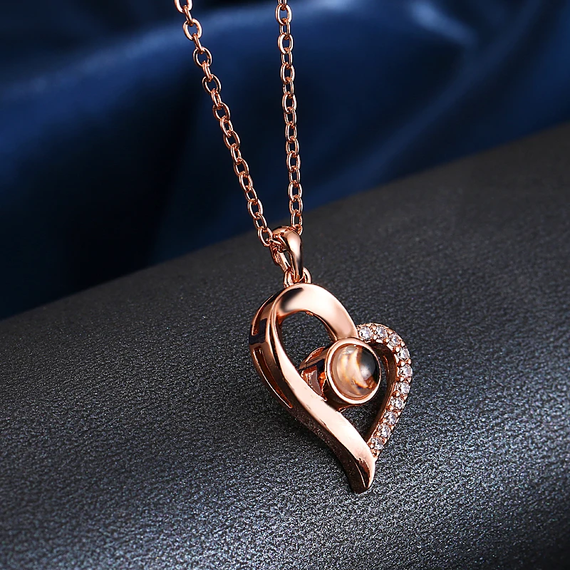 Emmaya Brand New Rose Gold color 100 Language I love You Necklace Memory Projection Pendant Wedding Letter Drop Shipping