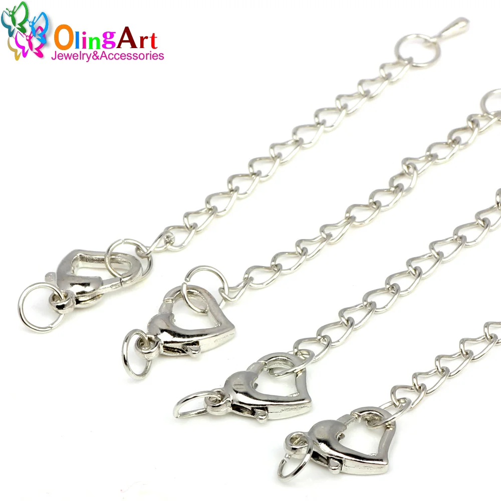 OlingArt 75MM 6PCS/Lot Peach Heart Rhodium Plated/Gold DIY Necklace Bracelet Crimp Ends Extended Chains Tails Clasp Making