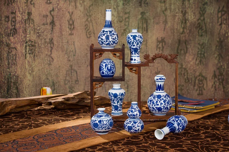 Vaso de flores chinês pequeno para casa, vaso de porcelana azul e branco vintage, vaso de flores de cerâmica, decoração antiga tradicional
