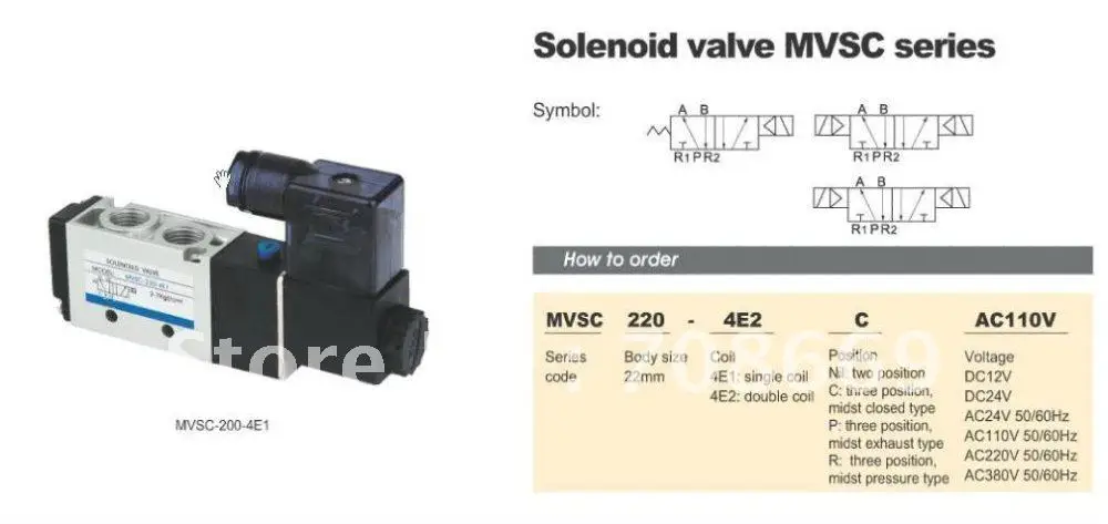 

MVSC260-4E1 12V AC 5Port 2Pos 1/4" BSP Solenoid Air Valve Single Coil Led