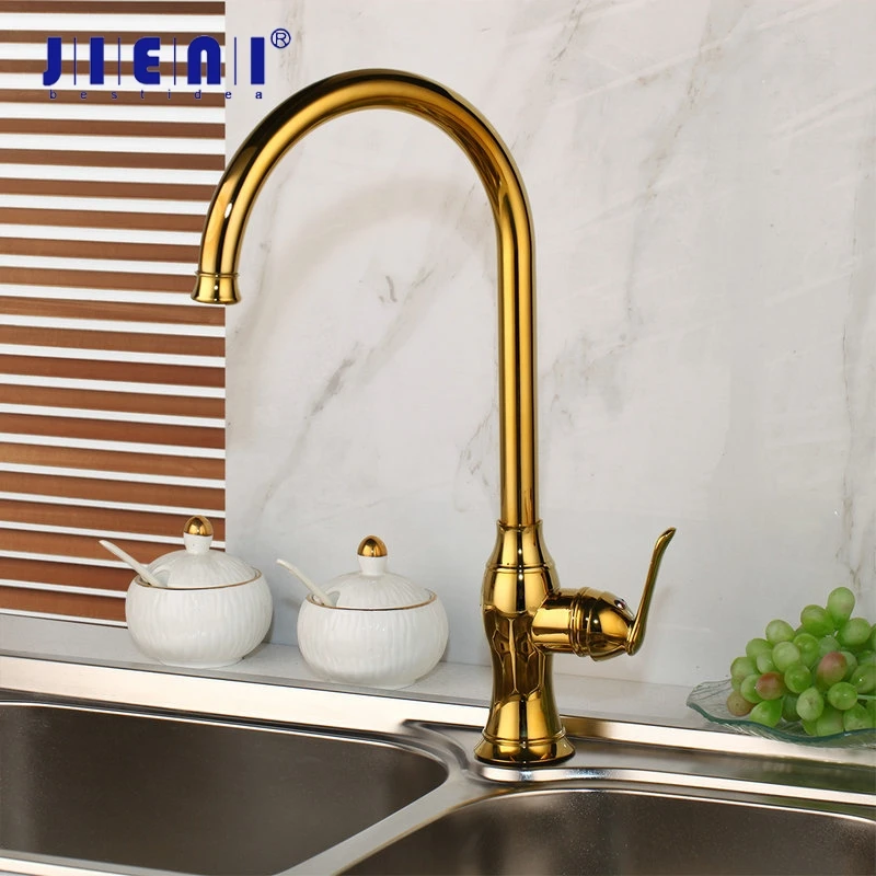 

JIENI NEW Golden Polished Bathroom & Kitchen Basin Mixer Tap Rotated Single Handle Basin Sink Faucet Swivel Basin Tap