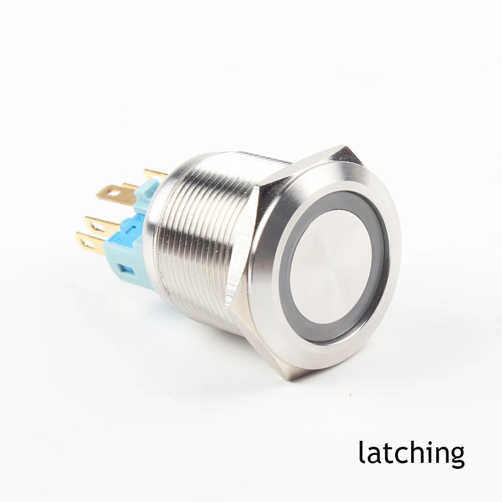 22mm metal waterproof stainless steel ring lamp push button switch 6pin momentary latching button press switch flat 22HX