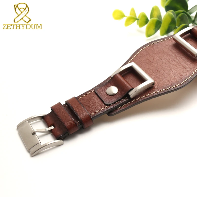 Genuine leather bracelet high-grade watchband 24mm watch band with mat handmade double head layer cowhide watch strap For Fossil