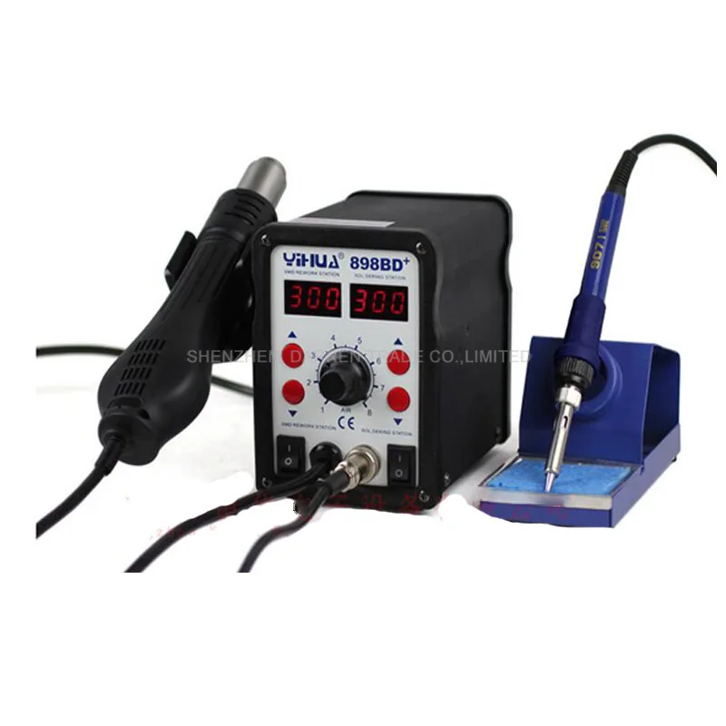 2 in 1 Digital Display Electric Solder Iron + Hot Air Heat Gun SMD Rework Soldering 220V Desoldering Station 898BD+