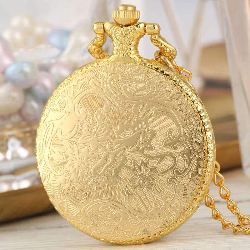 Reloj de bolsillo de cuarzo con patrón de corona de Escudo Dorado real, collar de lujo superior, cadena colgante, reloj Steampunk, joyería