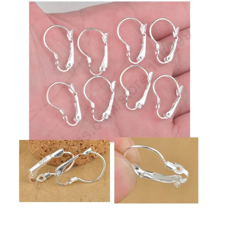 Stock Wholesale Geniune 925 Sterling Silver Jewelry Handmade Findings Beading Earring Styles Dangle French Lever Ear Hoop Hooks