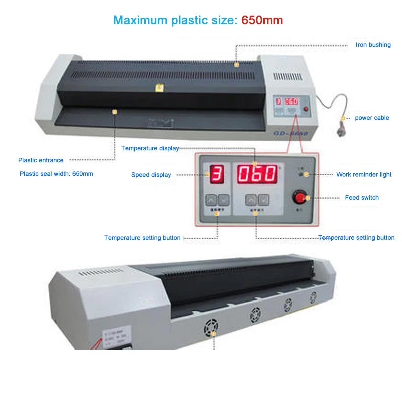 A1 Photo Laminator Hot Cold Laminator Genuine HD-650 laminating machine Maximum plastic size is 650mm Fast Speed Film Laminating