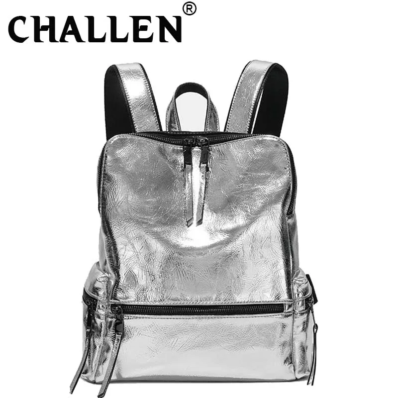 Designer larger capacity school shoulder bag casual PU women anti-theft backpack Silver reflective backpacks Sac a Dos B42-75