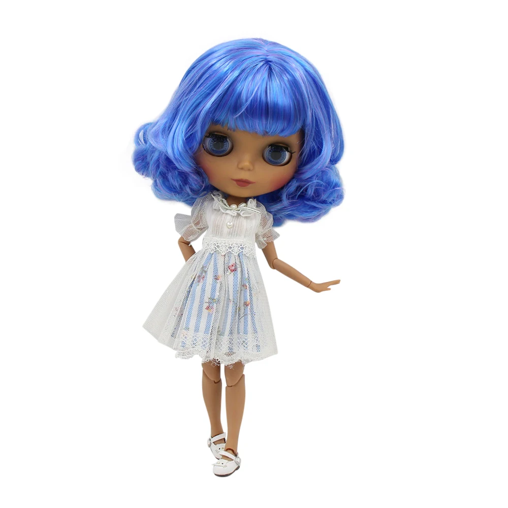 ICY DBS Blyth doll 1/6 bjd with black skin nude joint body and matte face blue mixed hair BL7216/6208