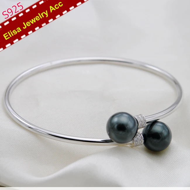 S925 Sterling Silver Double Pearls Bangle Jewelry Findings Women DIY Pearl Bracelet Components 2Pcs/Lot