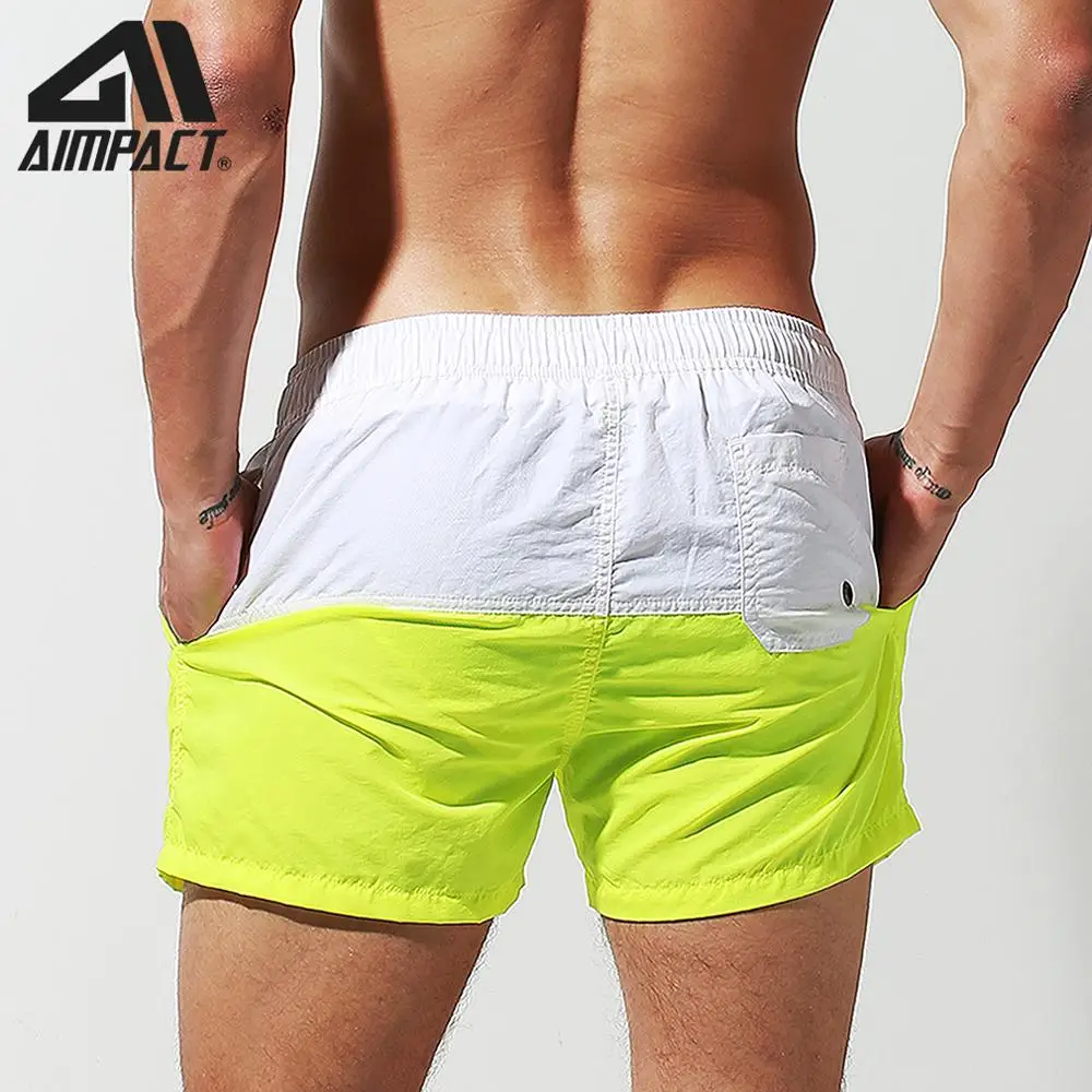 Desmiit Fast Dry Men's Board Shorts with Lining Sexy Patchwork Drawstring Surf Swim Trunks Male Holiday Transparent beach pants