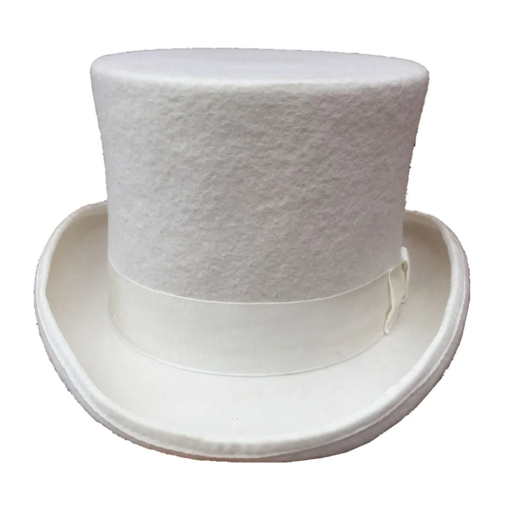 Off White Wool Felt Low Short Top Hat Topper For Men Women