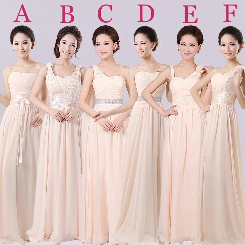 Elegant Women Light Champagne Floor Length Bridesmaid Dresses Princess Lady Girl Long Chiffon Wedding Party Dress Sweet  Memory