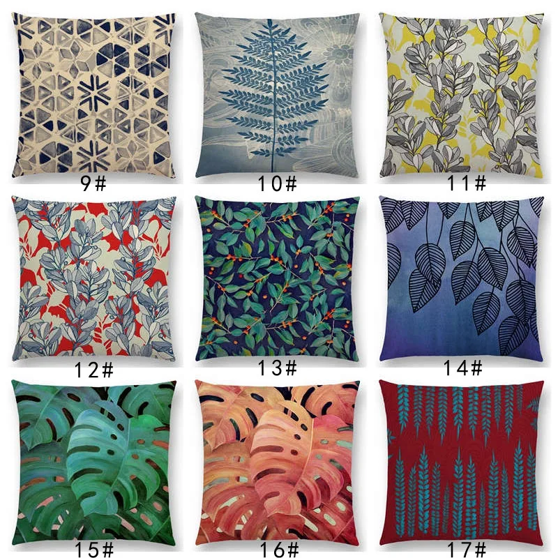 New Colorful Tropical Jungle Forest Plants Garden Watercolor Leaves Rich Foliage Cushion Cover Car Sofa Throw Pillow Case