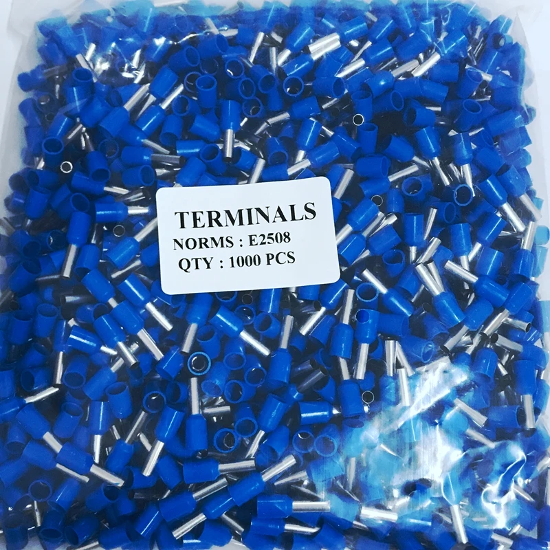 100PCS E2508 Tube insulating terminals AWG 14 Insulated Cable Wire 2.5mm 2 Connector Insulating Crimp Terminal Connect 9 Colour