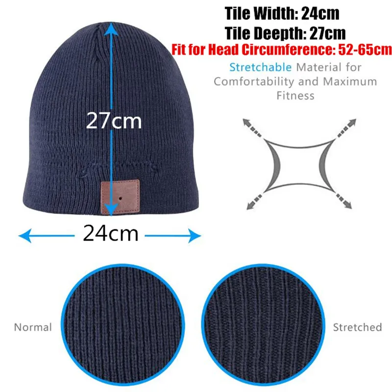 Winter Elastic Wireless Beanie Fleece Liner Knitted Hat Hand-free Headset Speaker Mic Stereo Magic Music Smart Bluetooth Cap