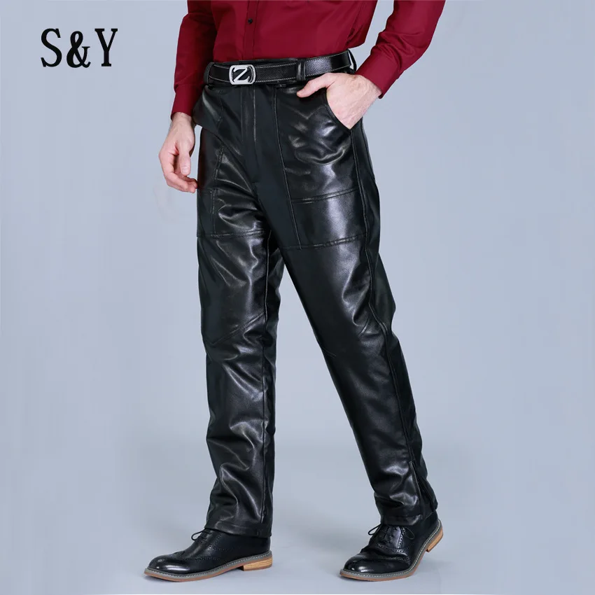 2021 New High Quality Winter Men's Casual Leather Pants Plus Velvet Thick Cold-proof Warm Pu Leather Men Trousers Large Size