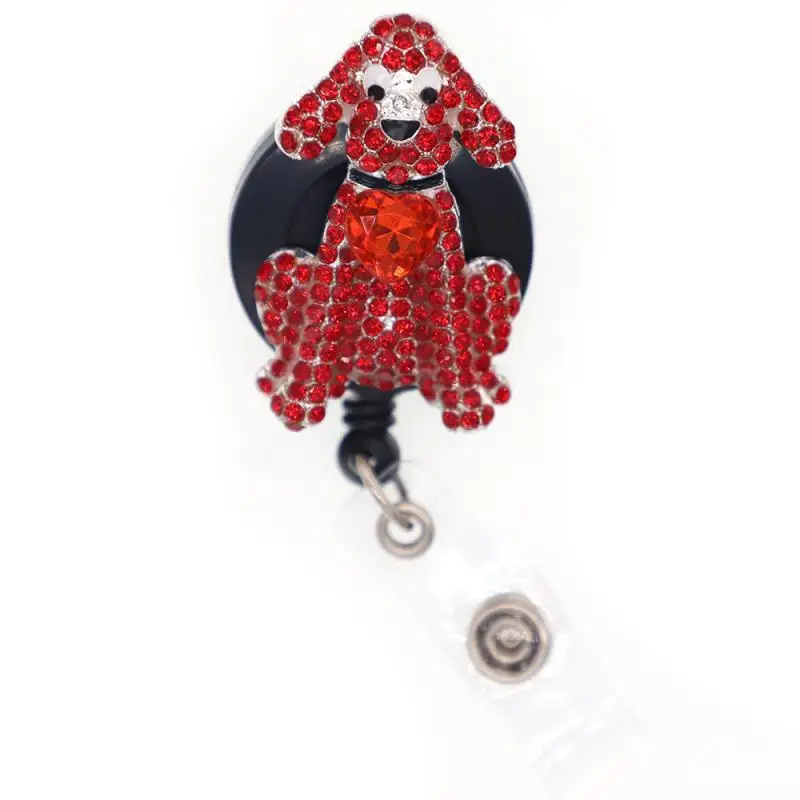 20pcs/lot Free Shipping Red Rhinestone Animal Dog Retractbale Badge Reel Office/Accessories ID Badge Holder Gifts