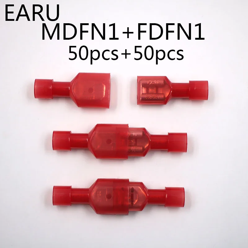 MDFN+FDFN MDFN FDFN NYLON Brass Male Female Male Insulated Spade Joint 100PCS 50Sets Connector Crimp Terminal Connectors Plug