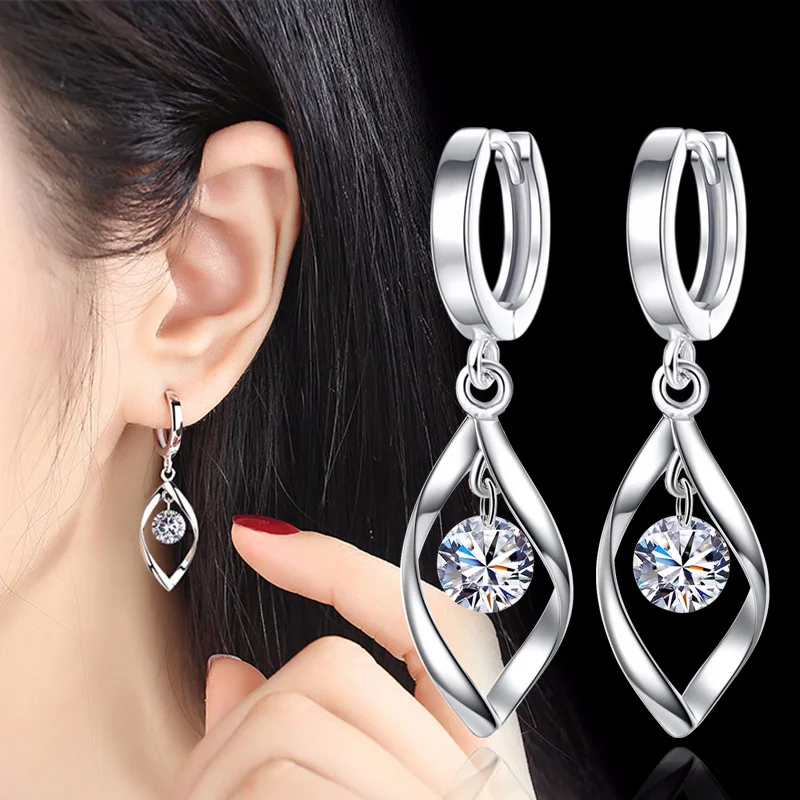 925 Silver Needle New Arrivals Fashion Shiny Crystal Ladies Stud Earrings Jewelry Women Female Anti Allergy Cheap