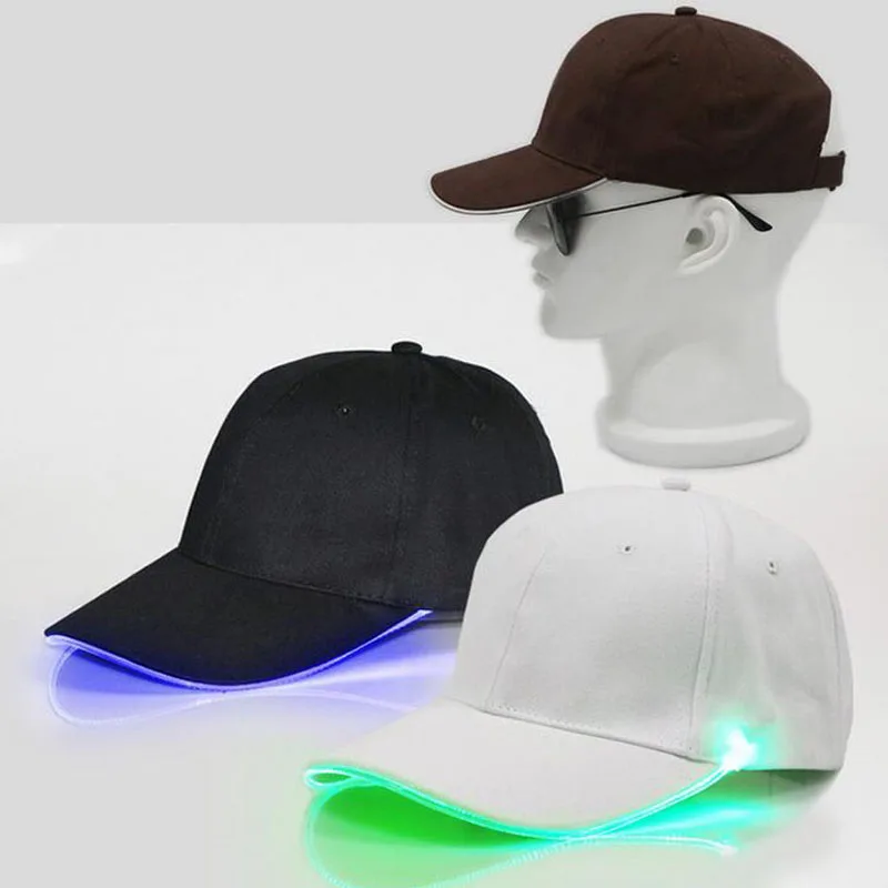 50pcs LED Light Hat Glow White Black Fabric For Adult Baseball Caps Luminous 7 Colors Adjustment Size Xmas Party Decor ZA5188