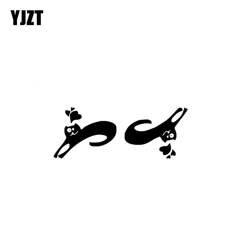 YJZT 14.2CM*5.4CM Car Sticker Decal Vinyl Decor Crasy Sweet Cats Couple Love Black Silver C10-02393