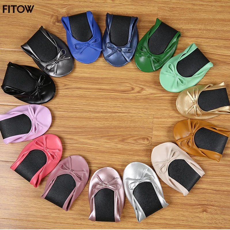 

1 Pair 10 Colors 4 Sizes PU Portable Fold Up Ballerinas Roll Up Foldable Ballet After Party Flat Shoes for Bridal Wedding Party