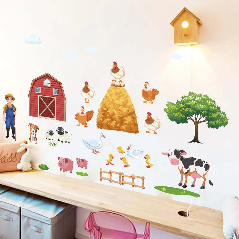 Funny Farmland Animals Wall Stickers For Kindergarten Kids Room Bedroom Home  Art Pvc Wall Decals Decoration Pastoral Mural