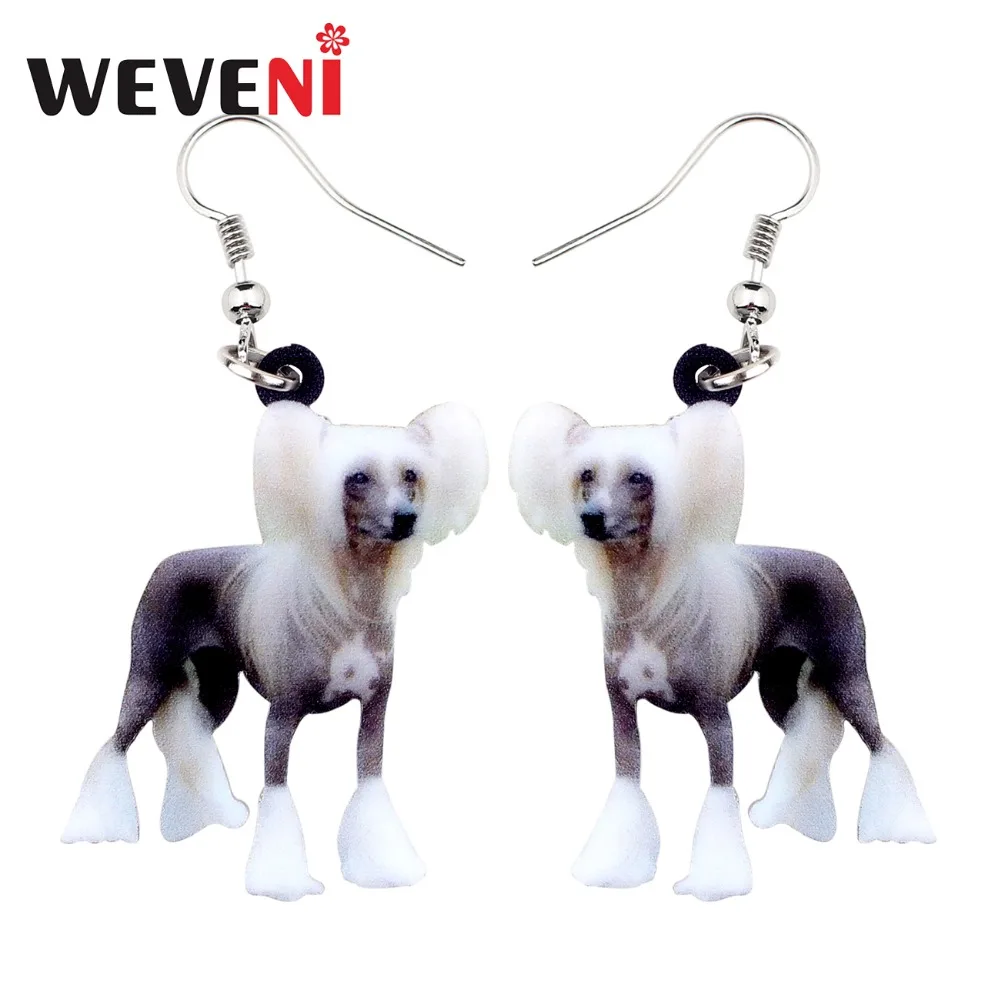 WEVENI Acrylic Elegant Chinese Crested Dog Earrings Big Long Dangle Drop Animal Jewelry For Women Girls Ladies Teens Accessory