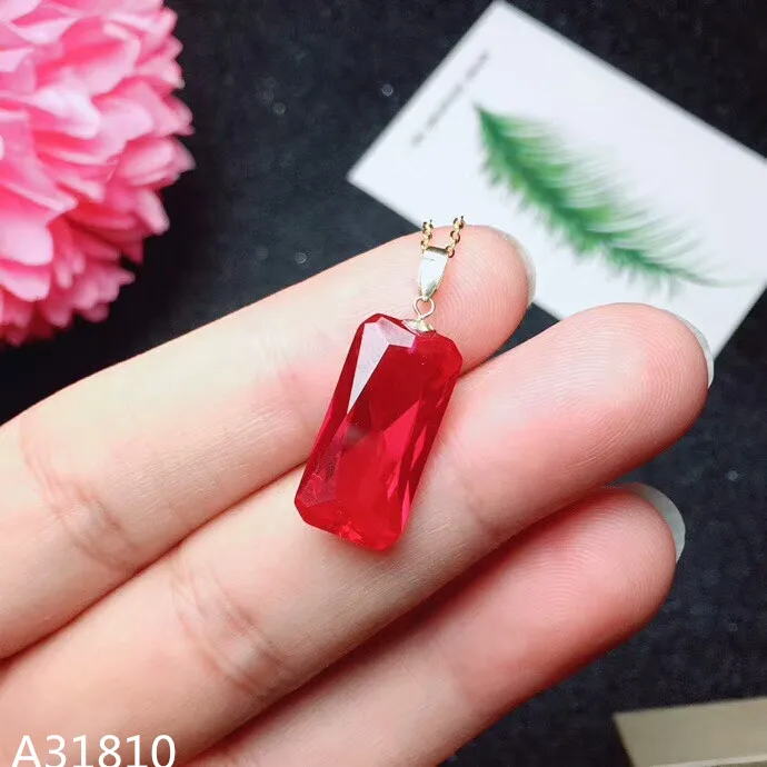 KJJEAXCMY Boutique Jewelry 925 Pure Silver Inlaid Red Corundum 18 K Gold Rectangular Female Pendant