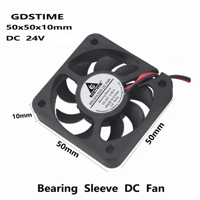 100 pcs Gdstime 50x50x12mm 9 Blades DC 24V 5012 5cm Power Brushless Cooling Fan 50mm x 10mm 2Pin