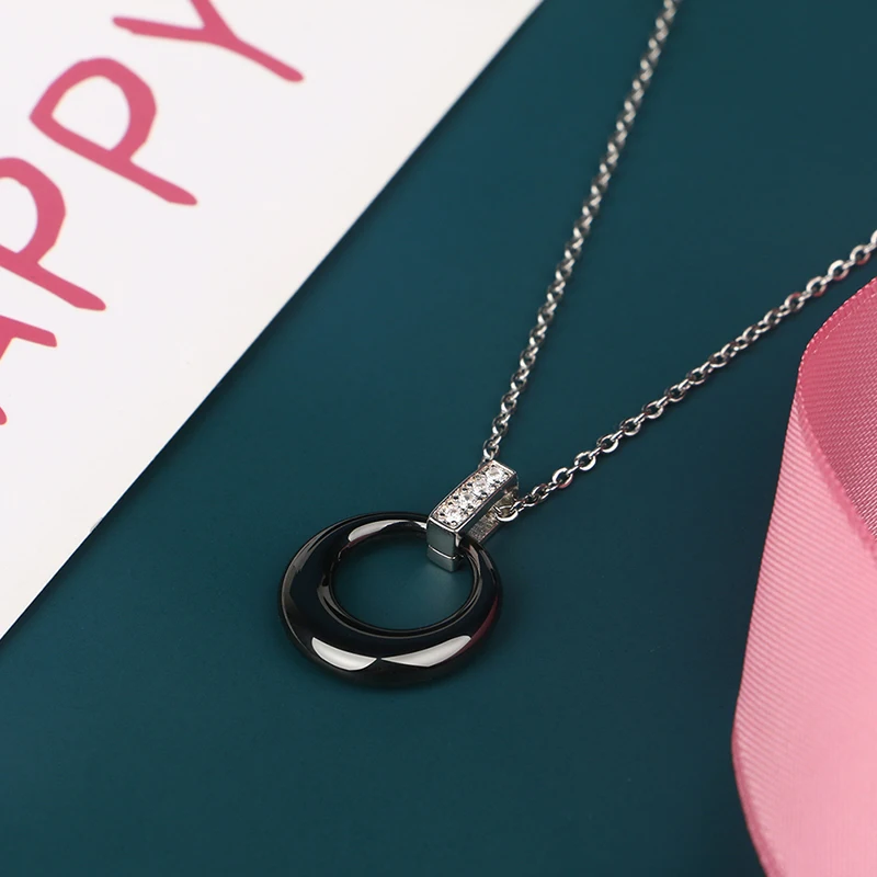 Fashion Simple Chain Circle Ceramic Pendant Necklace Women Crystal Necklaces Collier Femme Jewelry Correntee Jewelry