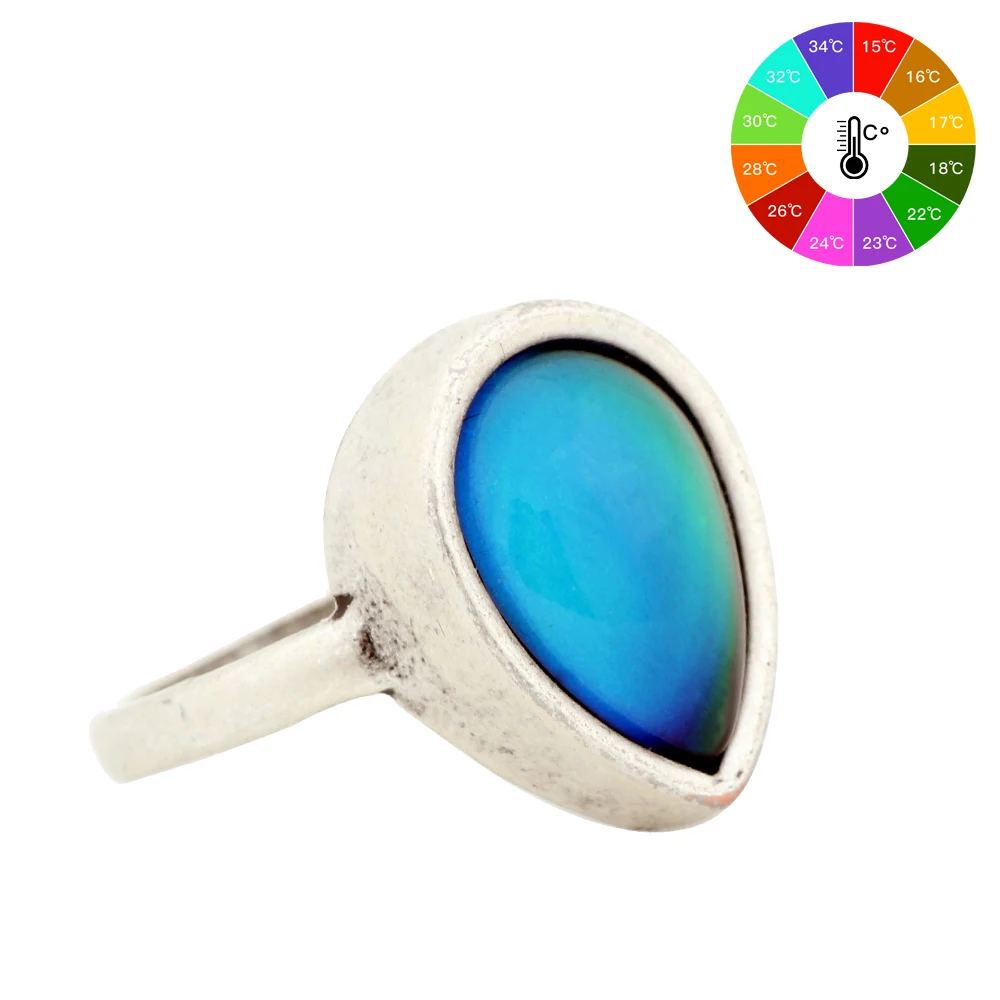 Fashion Boho Retro Vintage Stone Mood Rings Temperature Sensing Color Change Ring Big Rings for Women Men MJ-RS047