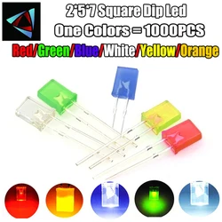 1000pcs 2X5X7 square LED 257 Red Light-Emitting Diode White Yellow Green Blue Electronic Diy Kit Diffused