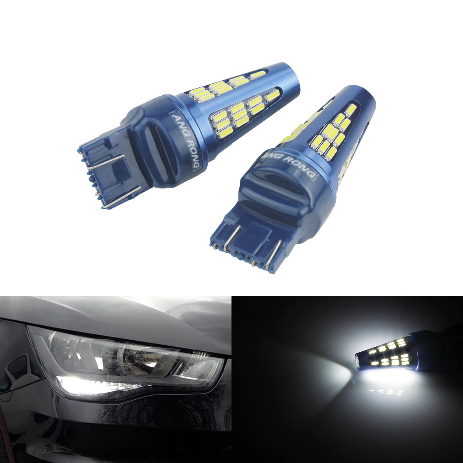 ANGRONG 2x T20 7443 580 W21/5W 48 SMD 5W LED Sidelight Reverse Daytime Running Light White 6000K