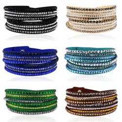 HOCOLE Vintage Leather Wrap Multilayer Bracelets For Women Fashion Crystal Rhinestone Bracelet Female Party Gift Charm Jewelry