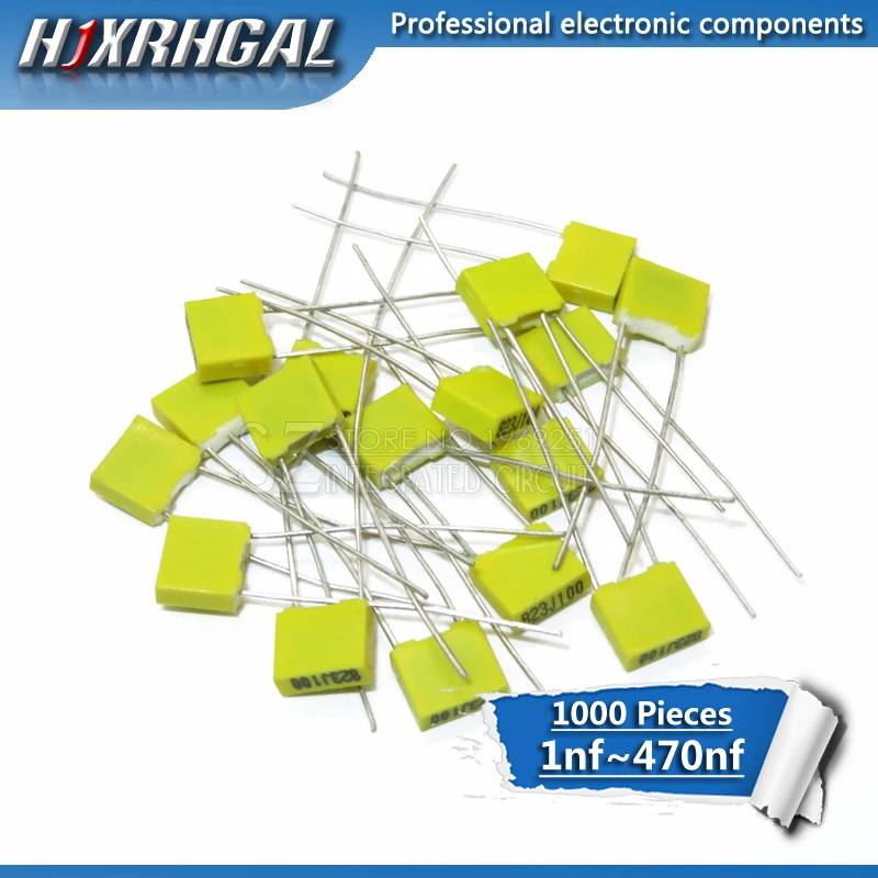 

1000pcs Polypropylene Safety Plastic Film 100V 1nF ~ 470nF 220nf 10nf 47nf 22nf 1nf 0.47uf 0.1uf Correction capacitor HJXRHGAL