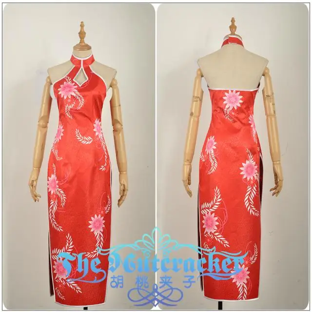 Sword Art Online Yuuki Asuna Red & Blue Cheongsam Dress Cosplay Costume F006