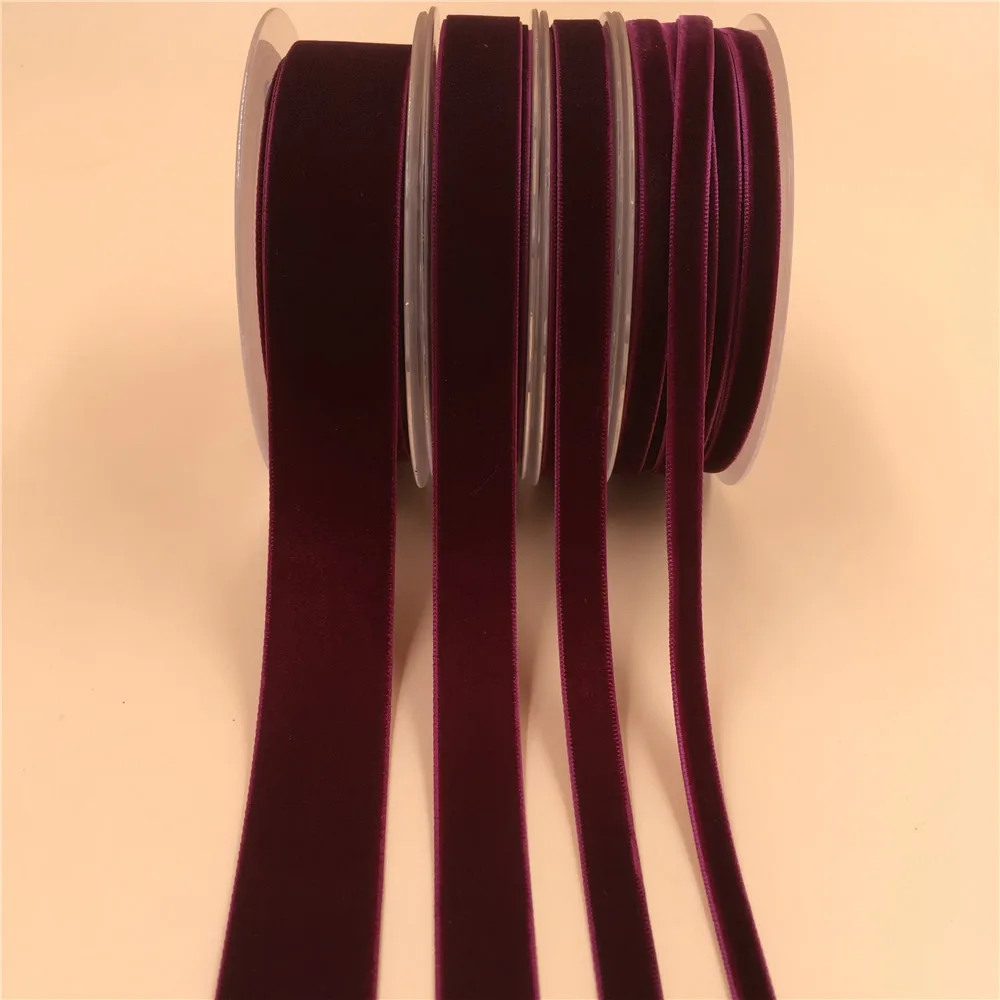 V035 Burgundy Nylon Single Face Velvet Ribbon 6MM,9MM,15MM,25MM