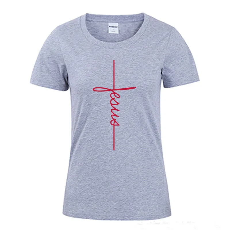 Nuove Donne di Gesù Croce T-Shirt Christian Religioso Tshirt Divertente Grafica Magliette Signore O Collo Casual Magliette E Camicette Nave di Goccia Vestiti di Cotone