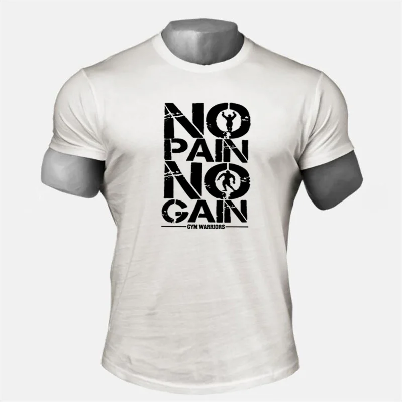 Muscle guys Brand Men\'s NO PAIN NO GAIN Gym T Shirts,Bodybuilding Fitness Workout Clothes Cotton T-Shirt